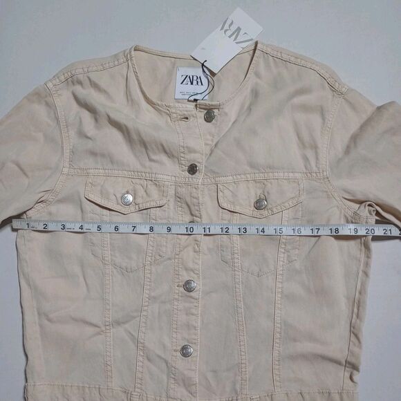 ZARA BEIGE LINEN COTTON BLEND STRAIGHT LEG LONG JUMPSUIT  WITH POCKETS Sz Large - Picture 6 of 10